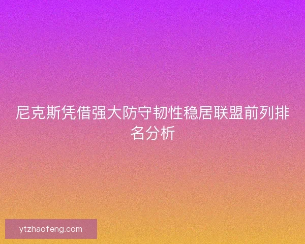 尼克斯凭借强大防守韧性稳居联盟前列排名分析